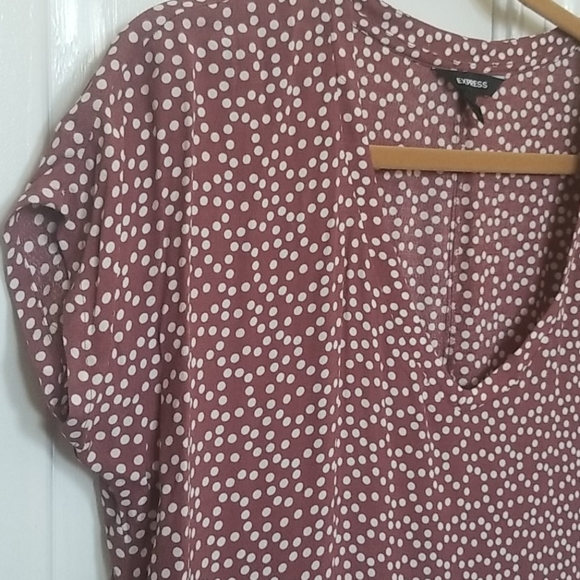 Express Short Sleeve Polka Dot Blouse - Picture 2 of 3